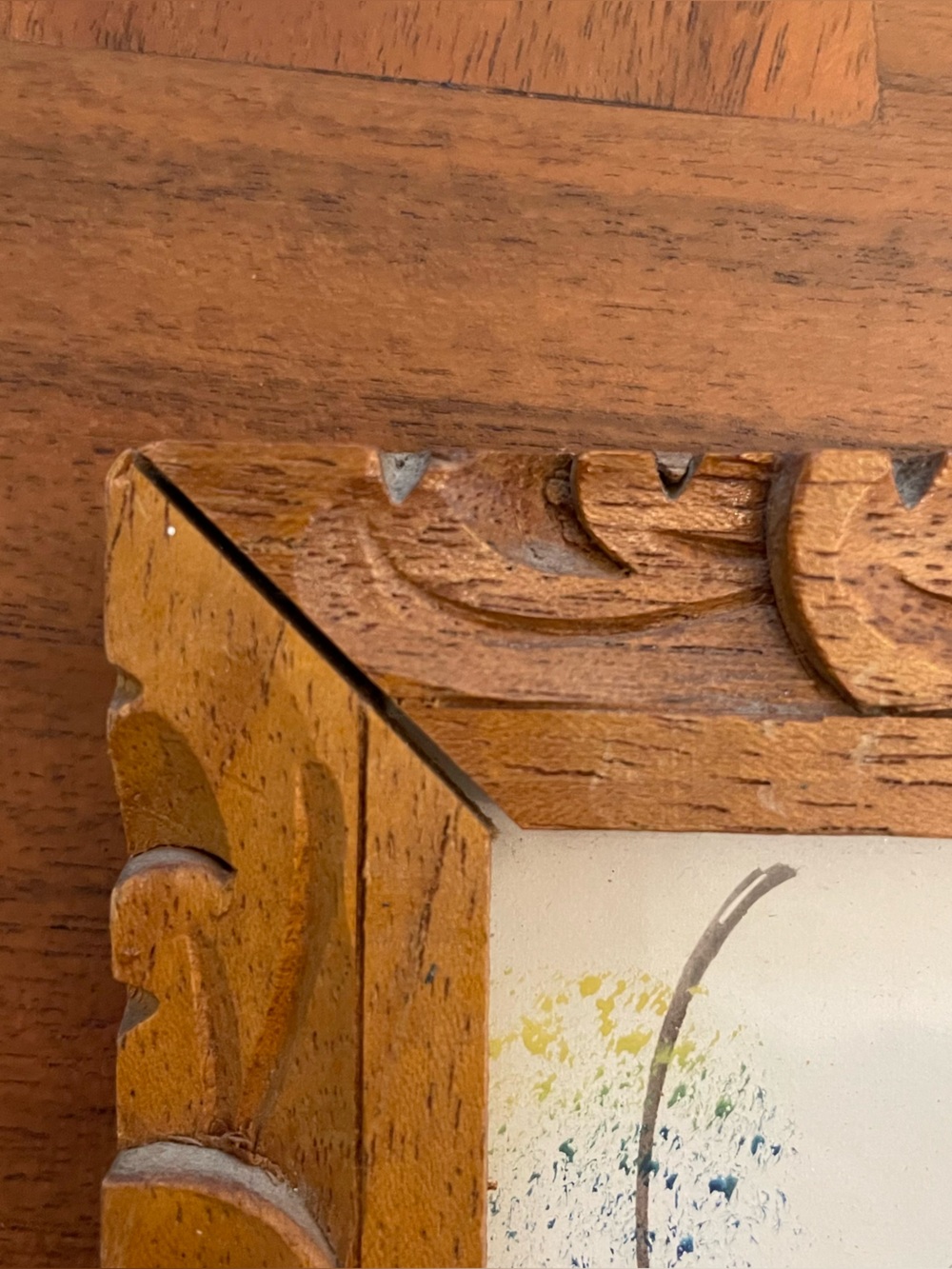 Vintage Mexican Feather Art Arte Plumaria Vibrant Red Tropical Bird Carved Frame - Picture 4 of 11